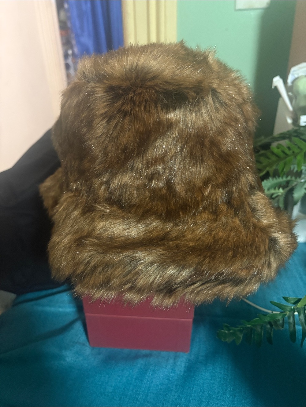 Anthropologie Brown Faux Fur Bucket Hat